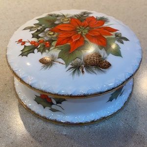 Ponsettia Trinket Jewelry Box Christmas Rose Genuine Bone China Flambro Taiwan